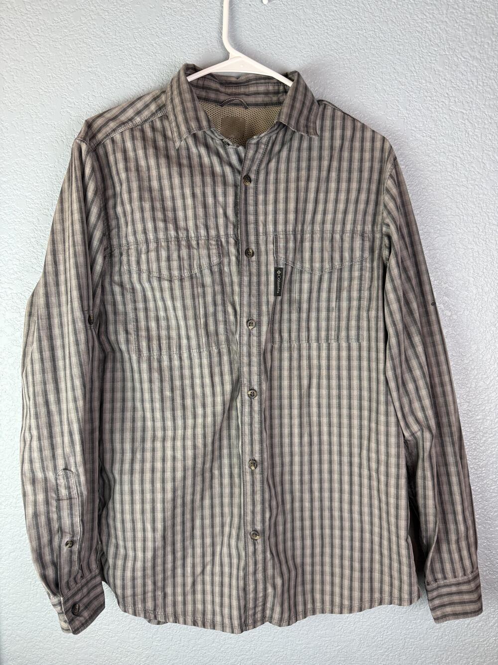 Columbia Shirt Mens Large Plaid Omni-Shade Long Sleeve Outdoor Hiking EM7590